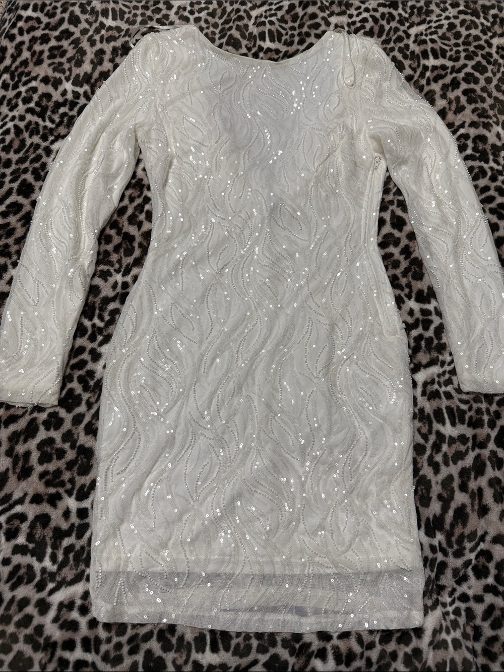 Windsor White Sequin Long-Sleeve Cocktail Dress